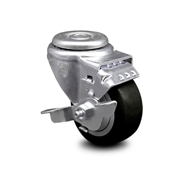 3 Inch Black Polyurethane Wheel Swivel Bolt Hole Caster with Brake SCC